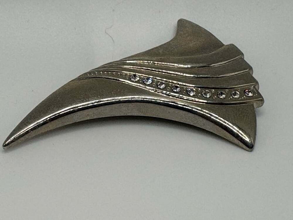 Vintage Silver Tone Wave Rhinestone Brooch Pin